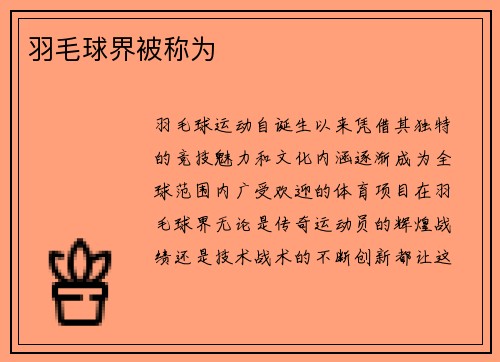 羽毛球界被称为